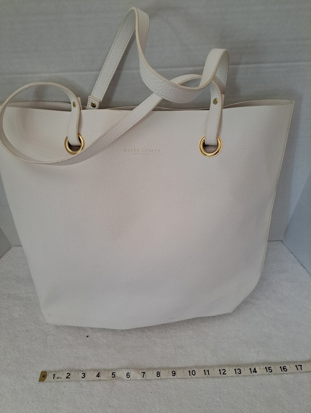 Ralph Lauren White Faux Leather Tote with Gold Hardware